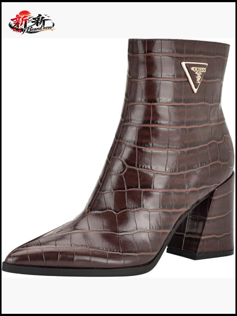 Faux Leather Pointed Toe Block Heel Ankle Booties With Zipper Closure
